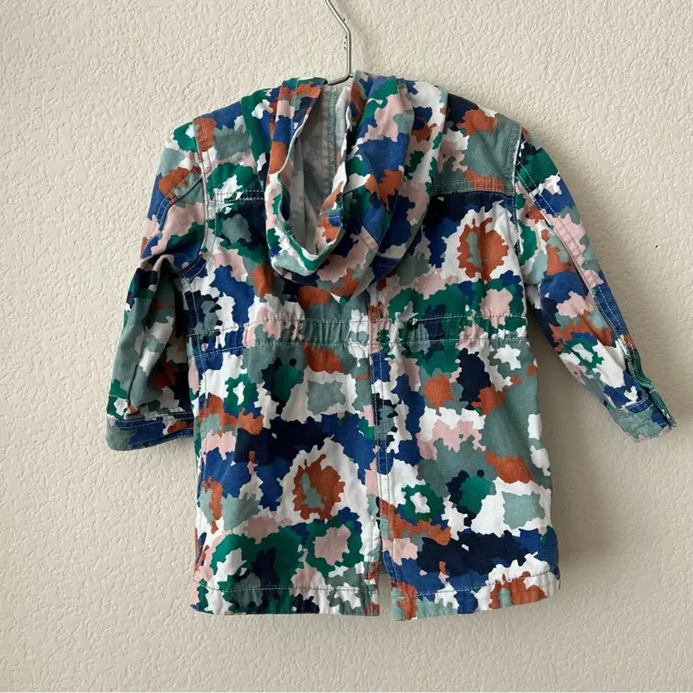 Gymboree Camo Print Hooded Denim Jacket white blue green brown